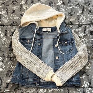 Wallflower Kids Blue Denim Jacket with Cream Knit Sleeves